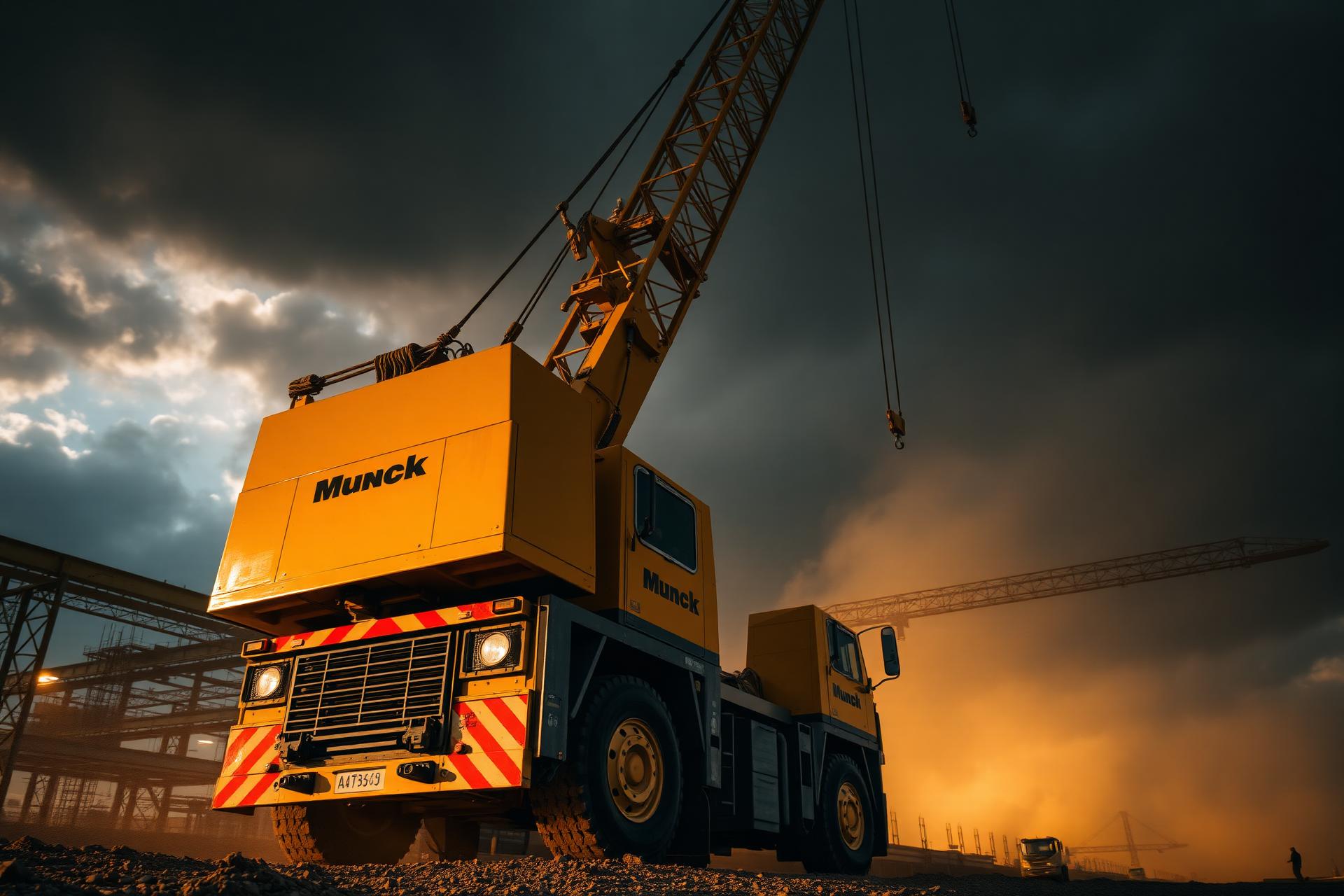 Caminhão Munck da TNF Transportadora Nilson Floyd operando em obra industrial